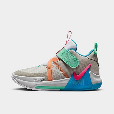 Nike Little Kids' Lebron Witness 7 Stretch Lace Basketball Shoes Size 11.0 Lace/plastic In Grey Fog/hyper Pink/cobblestone