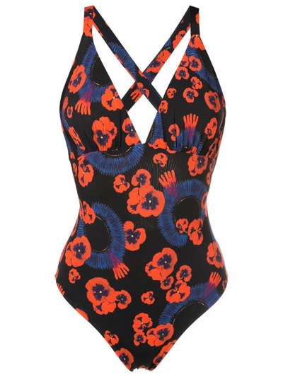 Isolda Floral-print One-piece Swimsuit In Black
