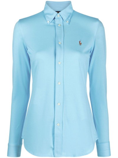 Polo Ralph Lauren Embroidered-logo Long-sleeve Shirt In Blue
