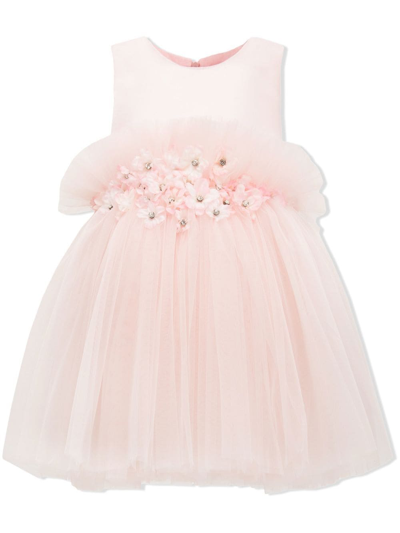 Tulleen Kids' Floral-appliqué Tulle Dress In Pink
