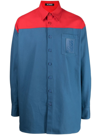 Raf Simons Panelled Long-sleeve Shirt In Blue