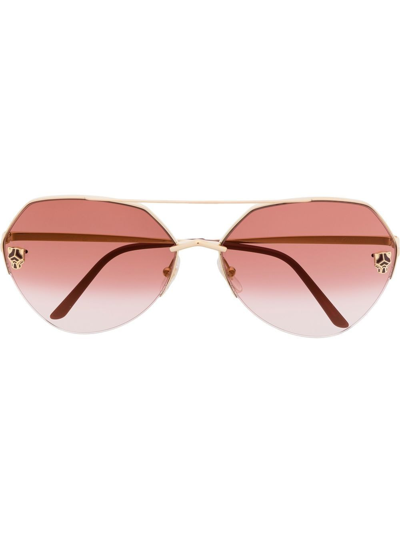 Cartier Panther Head-detail Sunglasses In Gold