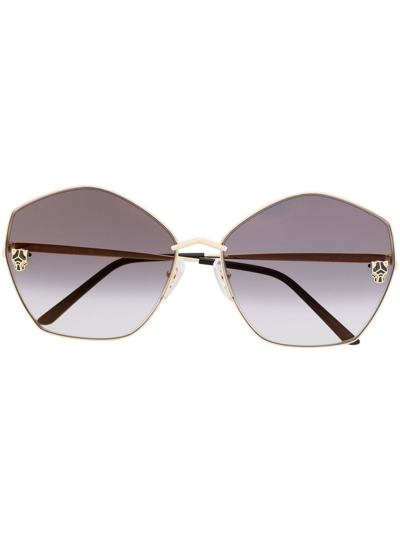 Cartier Panther-head Tinted Sunglasses In Gold
