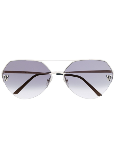 Cartier Panther Head-detail Sunglasses In Silver