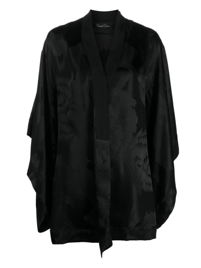 Carine Gilson Floral-jacquard Silk Kimono In Black