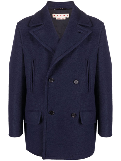 Marni Navy Double-breasted Peacoat In Blue