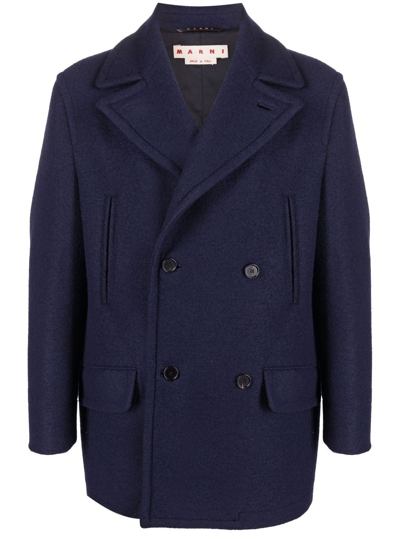 Marni Navy Double-breasted Peacoat In 00b80 Ink