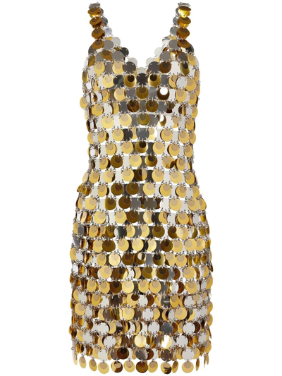 Paco Rabanne Paillette-chainmail Sparkle Minidress In Gold