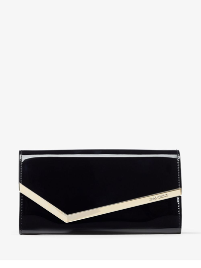 Jimmy Choo Emmie Patent Leather Clutch Bag In Black Light Gold