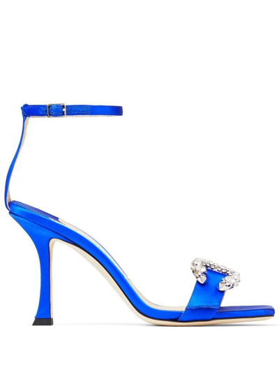 Jimmy Choo Marsai 90 Satin Sandal In Ultra Violet Crystal