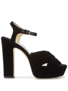 Jimmy Choo Heloise Velvet Platform Sandals In Black
