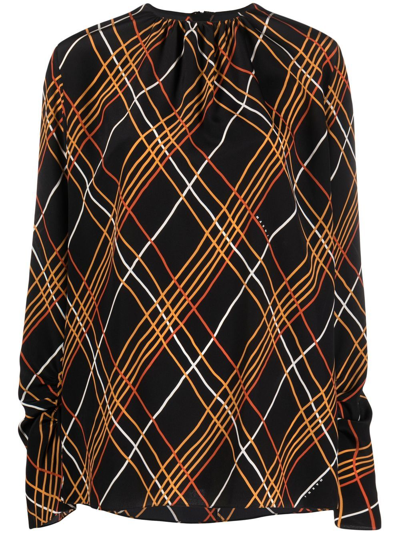 Marni Check-print Silk Blouse In Black