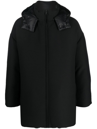 Valentino Zip-up Hooded Coat In Black