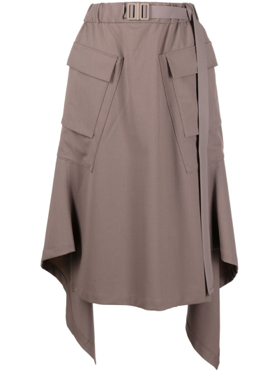 Y-3 Belted Wool Skirt In Brown