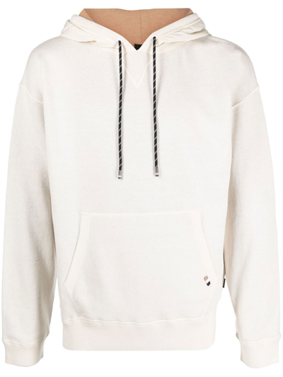 Hugo Boss Contrast-drawstring Double-faced Cotton-blend Hoody In White