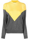 Plan C Colorblock V Intarsia Wool Shirt In Grey