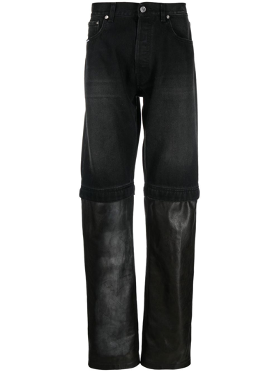 Vtmnts Bleach-panel Straight-leg Jeans In Black