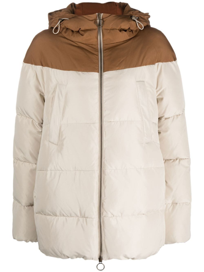 Eleventy Two-tone Padded Hooded Jacket In Neutrals