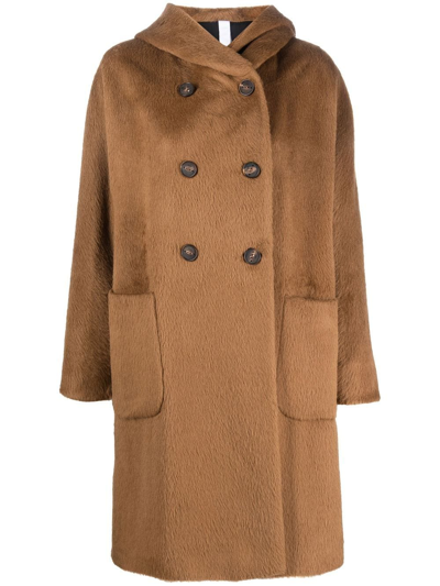 Hevo Hooded Double-breasted Coat In Brown