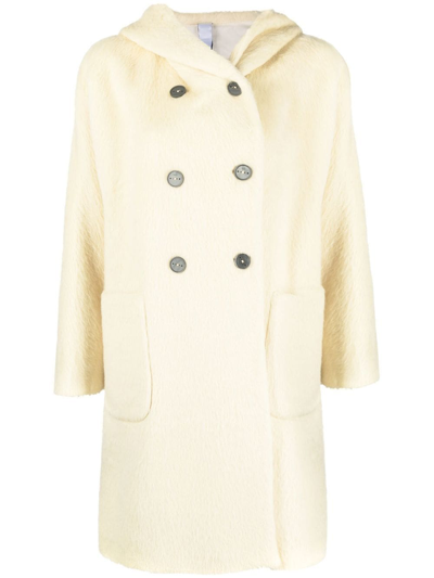 Hevo Double-breasted Hooded Coat In Neutrals