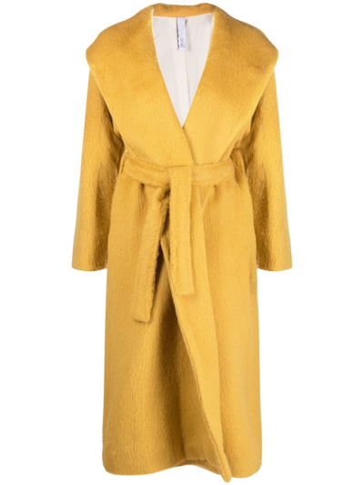 Hevo Hooded Tied-waist Coat In Yellow