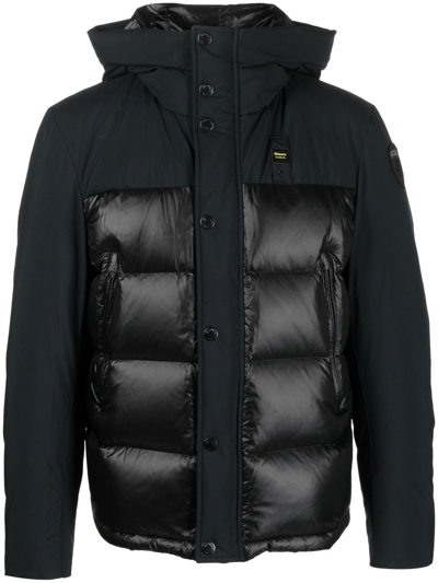 Blauer Padded Panel Puffer Jacket In Schwarz