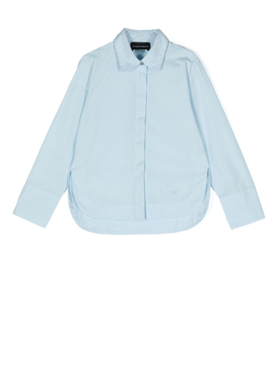 Emporio Armani Kids' Long-sleeve Poplin Shirt In Blue