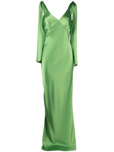 V:pm Atelier Satin-finish Drape-detail Gown In Green