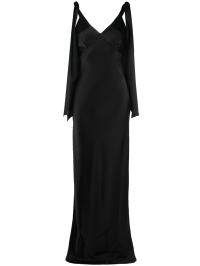 V:pm Atelier Satin-finish V-neck Gown In Black