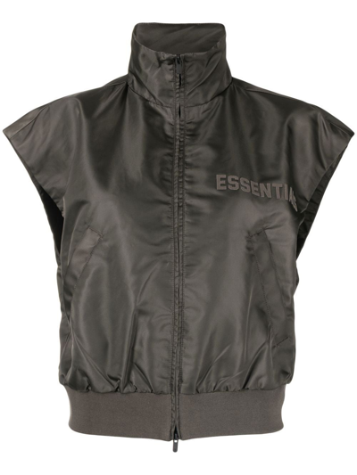 Essentials Debossed-logo Zipped Waistcoat In Brown