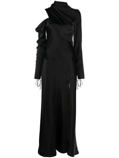 V:pm Atelier Satin-finish Drape-detail Gown In Black