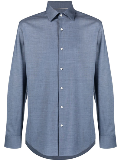 Hugo Boss Long-sleeved Wool Shirt In Blue