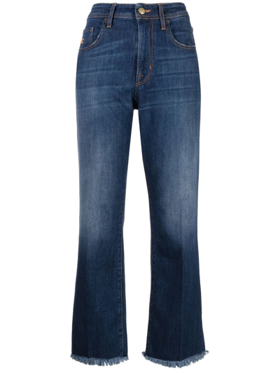 Jacob Cohen Logo-embroidered Fringe Jeans In Blue