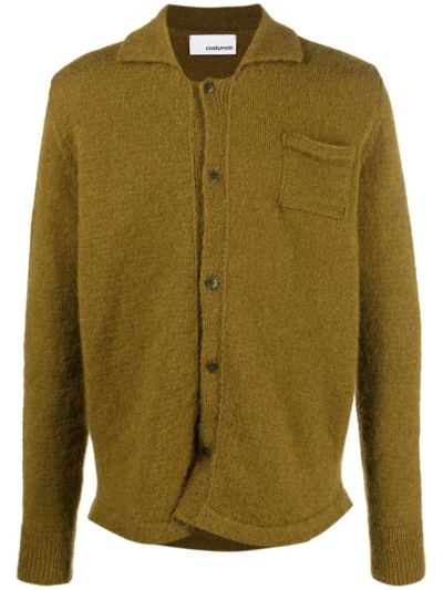 Costumein Spread-collar Pocket Cardigan In Green