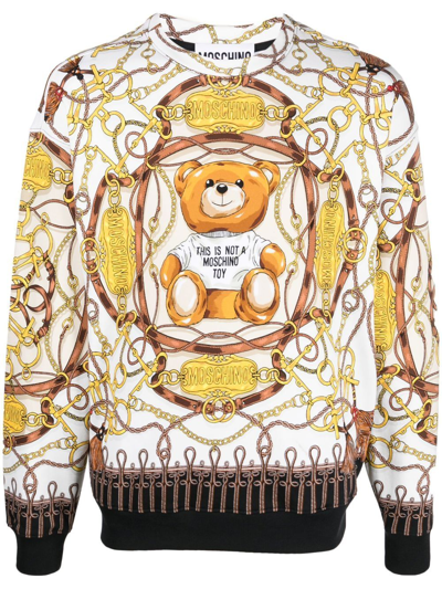 Moschino Neutral Military Teddy Cotton Jacquard Sweater In White