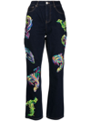 AREA EMBROIDERED FEATHER BACK-SLIT JEANS