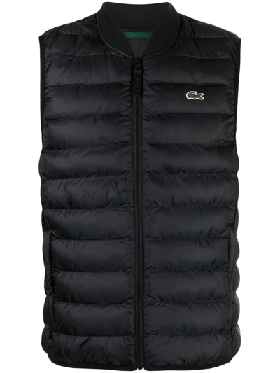 Lacoste Embroidered-motif Padded Gilet In Black