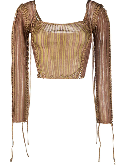 Isa Boulder Lace Up-detailing Fine-knit Cropped Top In Multi-colored