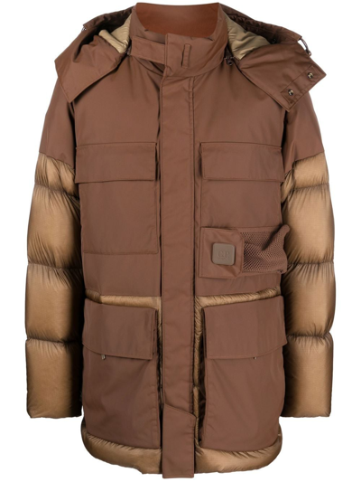 C.p. Company Panelled Hooded Padded Jacket In Brown