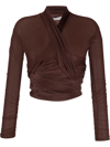 Alexander Wang Ruched Draped Top In Hosiery Jersey In Brown