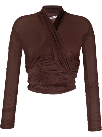 Alexander Wang Ruched Draped Top In Hosiery Jersey In Brunette