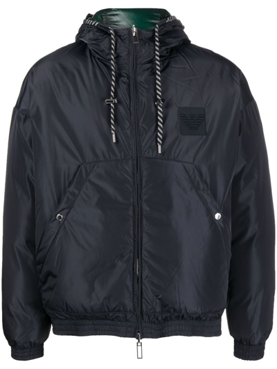Emporio Armani Reversible Hooded Padded Jacket In Blue