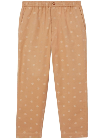 Burberry Logo-jacquard Chino Trousers In Brown