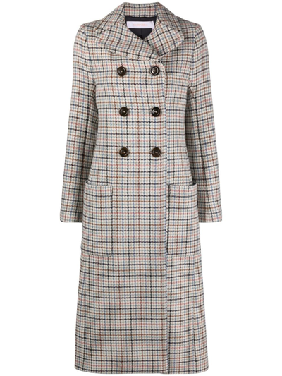See By Chloé Double-breasted Checked Wool-blend Coat In White