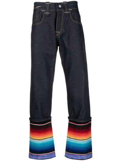 Junya Watanabe Stripe-detail Straight-leg Jeans In Indigo X Bk/or/blu