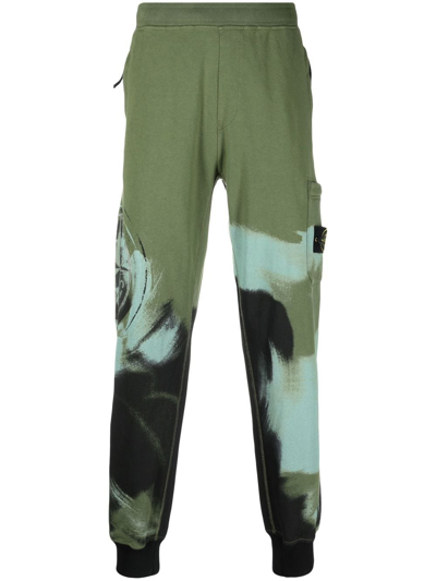 Stone Island Paint-stroke-print Joggers In Green