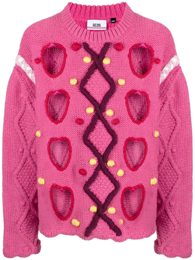 Gcds Open-knit Oversize Jumper In Pink