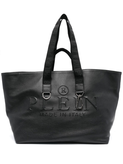 Philipp Plein Embossed-logo Leather Tote Bag In Black
