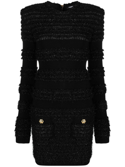 Balmain Tweed Mini Dress In Black