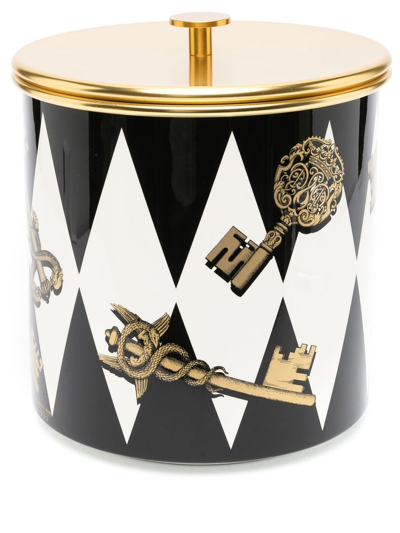 Fornasetti Chiavi Oro E Rombi Ice Bucket In White/black/gold